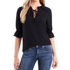 COPY - CeCe Women’s black Subtle ruffles and a clip-dot design tie-neck top- Si…